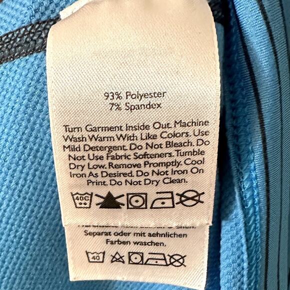 Eddie Bauer Free Heat Pro Quarter Zip Blue Gray Striped Medium Thumb Holes - Picture 9 of 9